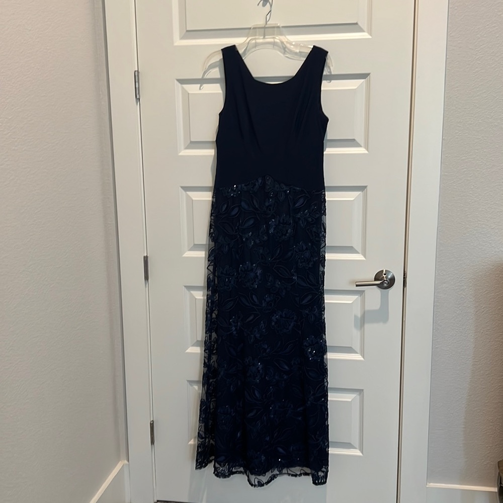 Ladies Navy Blue long dress. I wore for my sons wedding. Very comfortable.